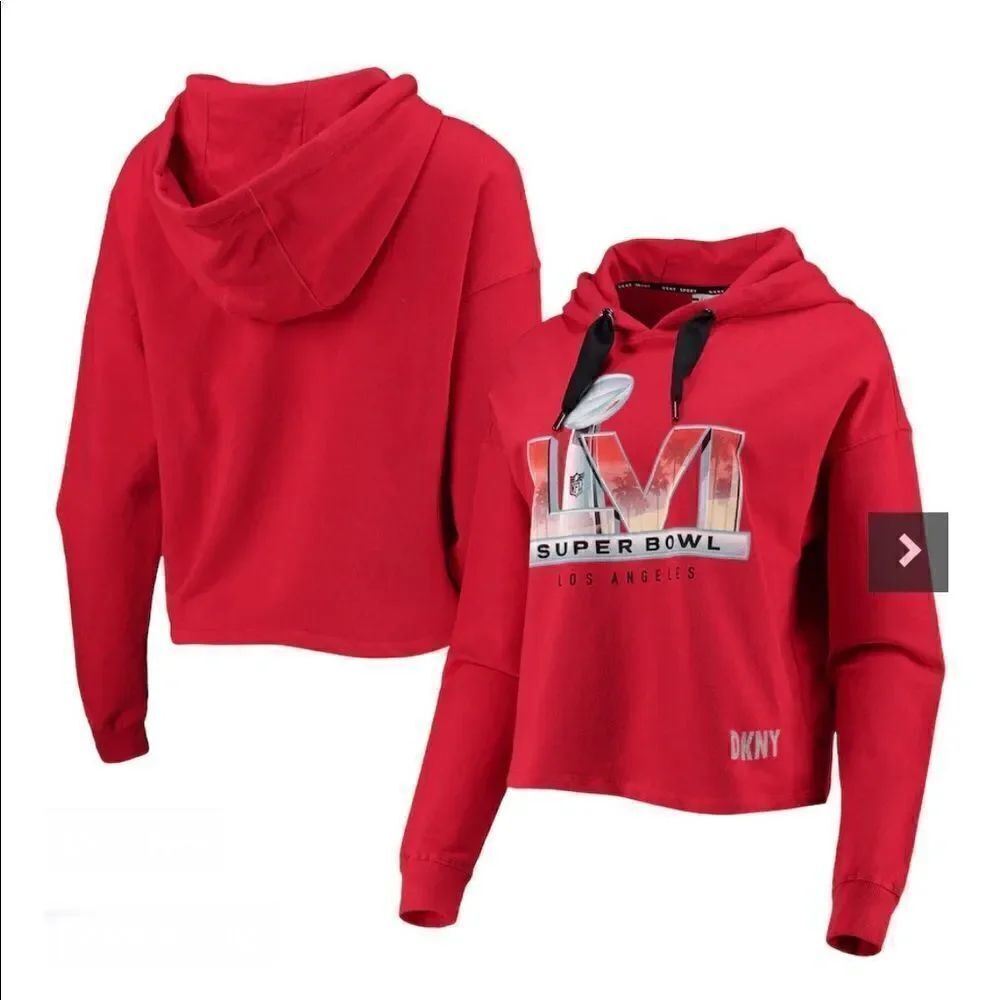 Super Bowl LVI DKNY Sport Women's Maddie Cropped Pullover Hoodie - Red (box40)